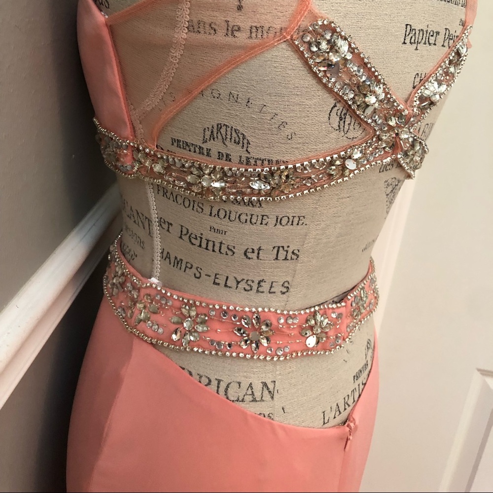 🔴FINAL CLEARANCE NEW ALYCE PARIS SZ 6 PINK CORAL TWO PIECE BEAD ILLUSION GOWN - Picture 13 of 15